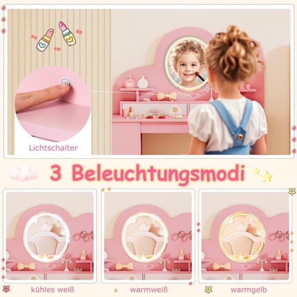 Barneservantsett med lys og stol, rosa