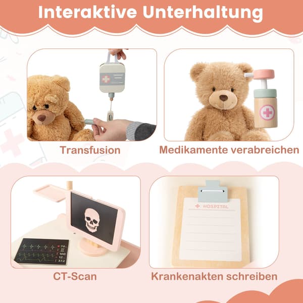 Puinen lääkärileikkisetti CT-laitteella ja tarvikkeilla