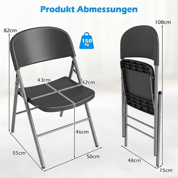6-pack fällstolar, metall och plast, 150 kg kapacitet, grå
