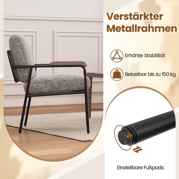 Grå accentfåtölj med dyna, bred stoppad sits