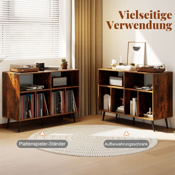 Platespillerstativ med vinyloppbevaring, rustikk brun