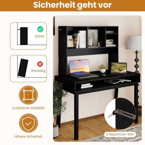 Skrivebordshylde med 4 rum, sort, 94x25x73 cm