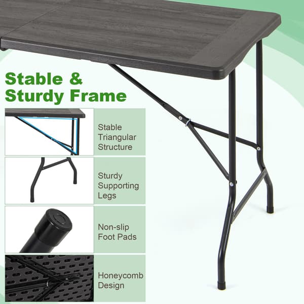 Hopfällbart picknickbord, HDPE träådring, 152x70cm
