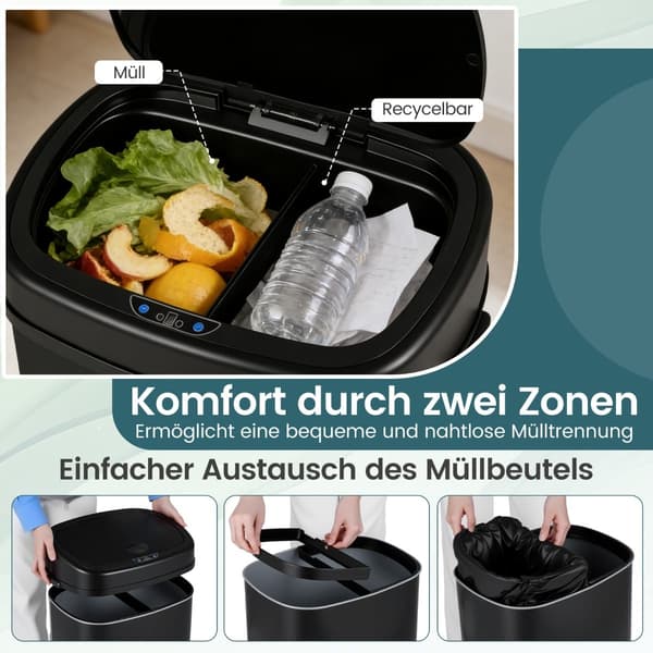 68L automatisk sensor skraldespand – dobbeltzone, sort