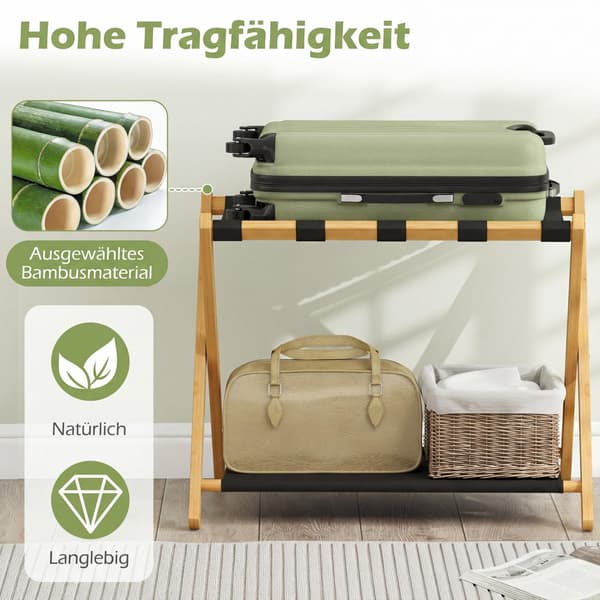 Hopfällbart bagageställ i bambu med förvaringshyllor