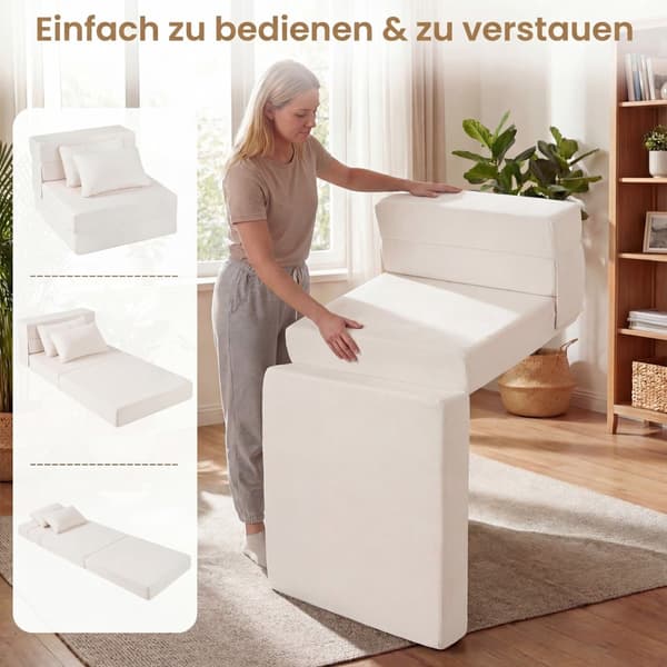 3-i-1 Chenille bäddsoffa med 2 kuddar, beige