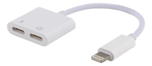 Lightning til 2x Lightning-adapter, 5V, 2A, 10cm - Lad og lytt - Hvit