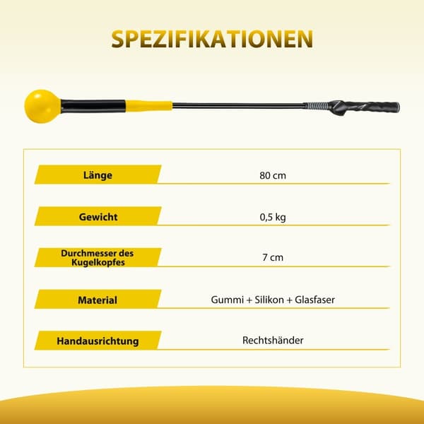Golfsvingtrener, 80 cm, vekthode, gul