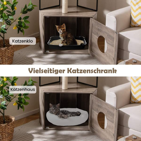 Kloretre med kattedoskap, klorestativer og puter