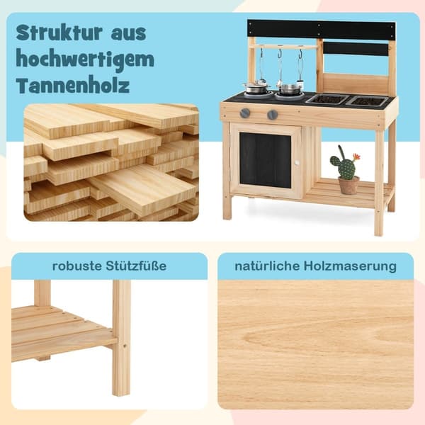Utomhuslekkök för barn med diskho, kran och spis