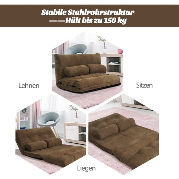 Justerbar golvbäddsoffa med 2 kuddar, brun