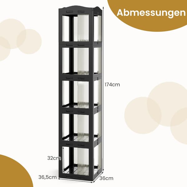 360 grader roterende bogreol, foldbar, transparent, sort, 174 cm