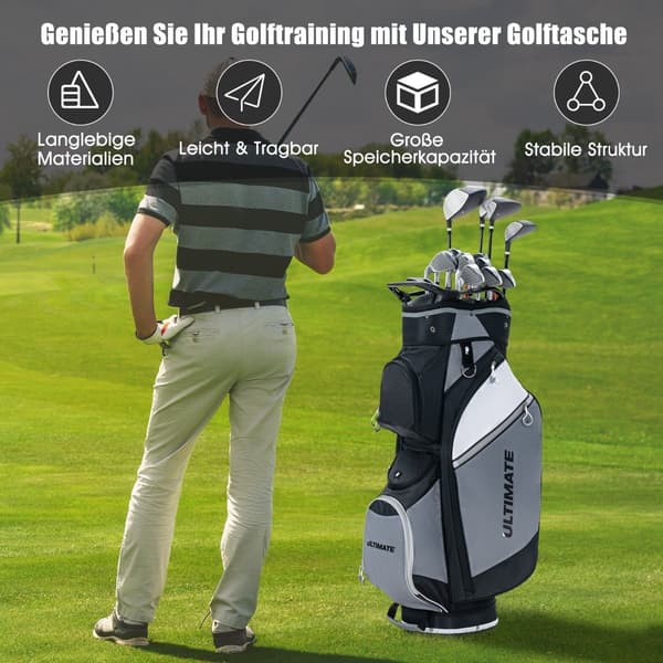 Golftaske med 14 rumdelere, vandtæt lomme, sort/grå
