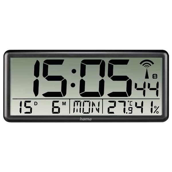 HAMA Wall Clock Digital Jumbo Radio Controlled Black