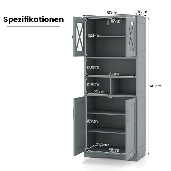 Baderomsskap med justerbare hyller, grå MDF