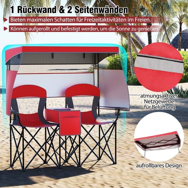 Utomhus dubbel campingstol med justerbart solskydd