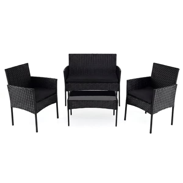 4-delt Rattan Havemøbelsæt, Hynder, Sort
