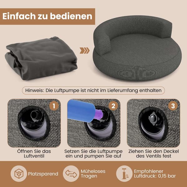 Oppblåsbar lenestolsofa med avtakbart trekk, grå