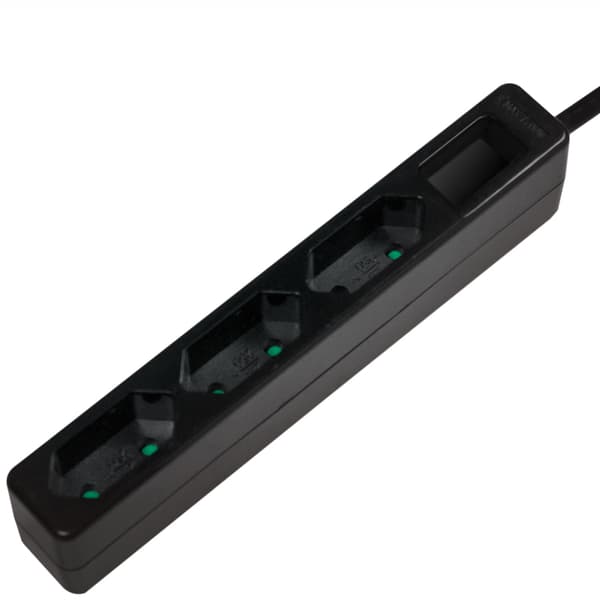 Strømuttak Slim Euro 3-veis 1,5m Sort