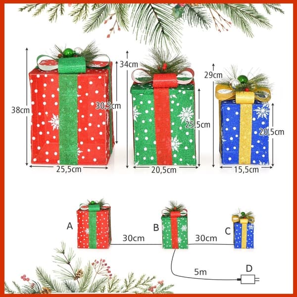 3-delade LED-julklappsaskar med 52 varmvita lampor