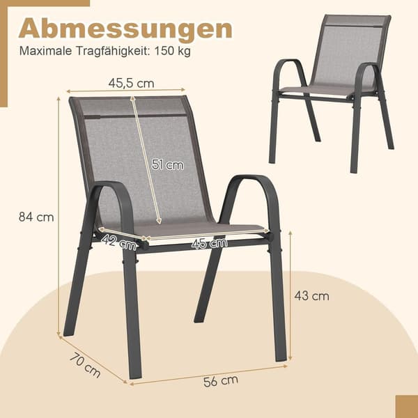 Stablebare utestoler, sett med 4, tekstil og metall, grå