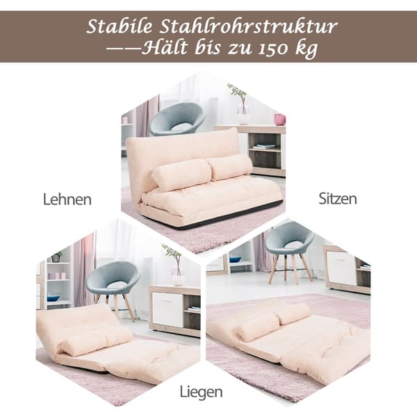 Justerbar golvbäddsoffa med 2 kuddar, beige