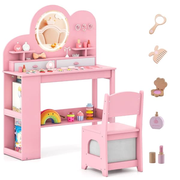 Barnmöbelset med lampor och stol, rosa