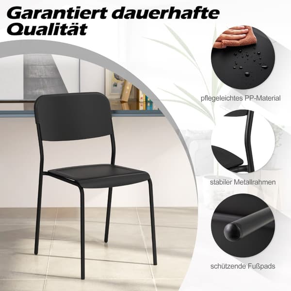 Sæt med 4 sorte stabelbare spisestole med metalben