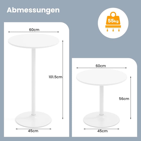 Justerbart bistrobordsett, 2 høyder, 60 cm diameter, hvit