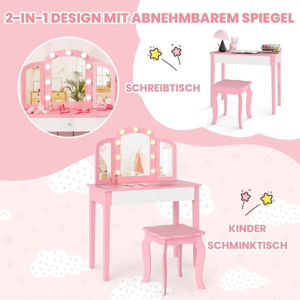 Barnmöbelset – 2-i-1-design, LED-lampor, vit