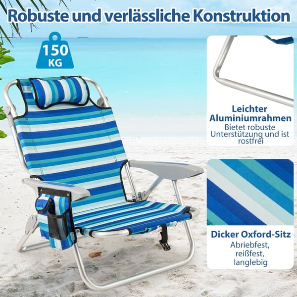 Hopfällbar strandstolsset med justerbart ryggstöd och kylbox