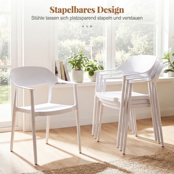 Stablebare hvite spisestoler, sett med 4, 150 kg kapasitet