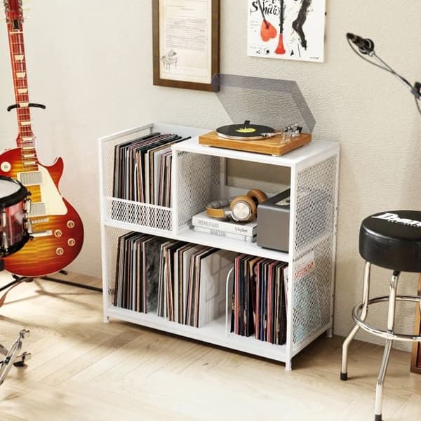 Skivspelareställ, 3-våningars vinylförvaring, vit