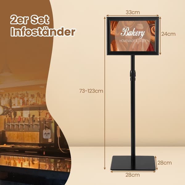 A4-posterställ, 2-pack, justerbar höjd, svart