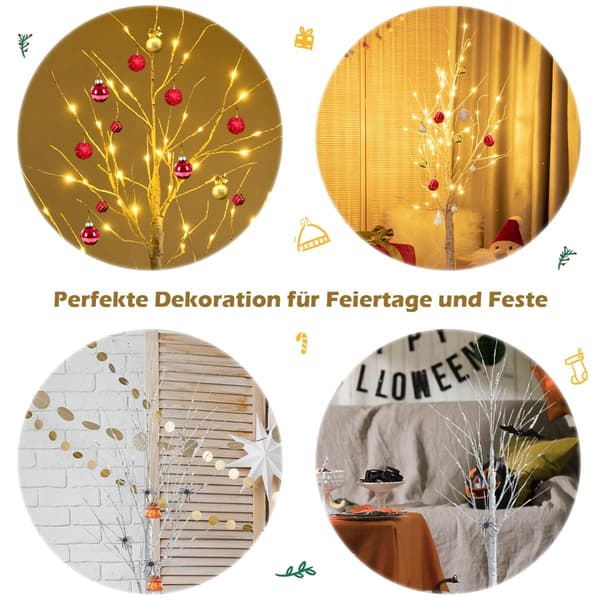 120 cm LED-birketræ med 48 varme hvide lys