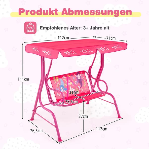 Barngunga med justerbart tak, metallram, rosa