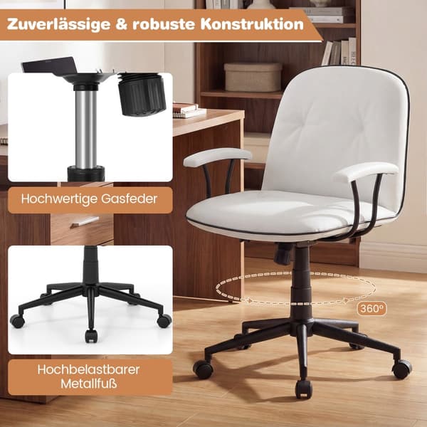 Ergonomisk kontorsstol, konstläder, vit, justerbar