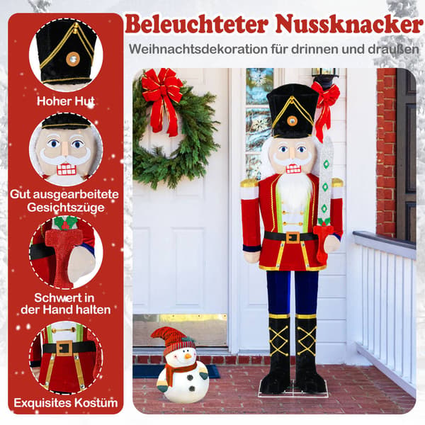 Opplyst nøtteknekkerfigur, 157 cm, 100 LED-lys