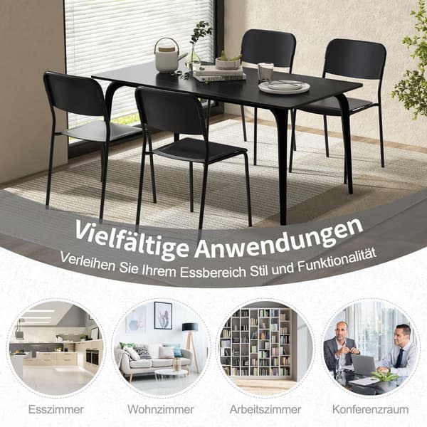 Sæt med 4 sorte stabelbare spisestole med metalben