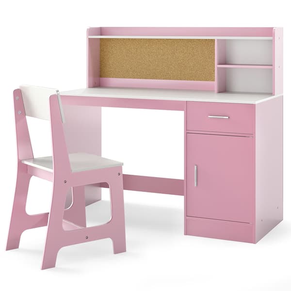 Barneskrivebord og stolsett med oppbevaring, rosa MDF