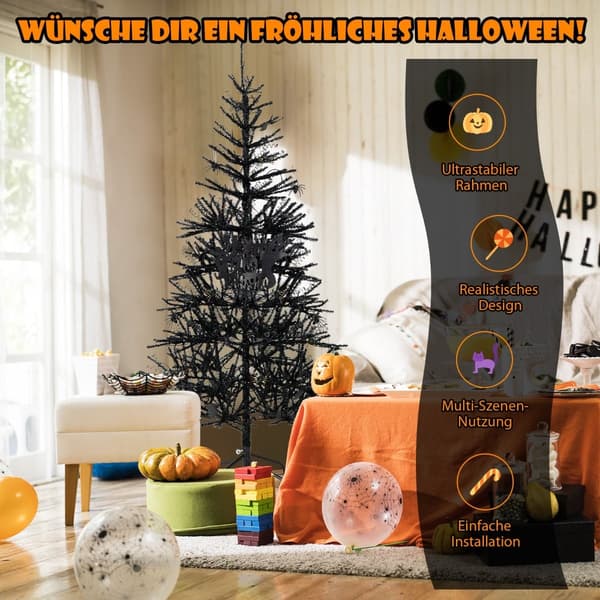 Sort Halloween-træ med lilla LED-lys, 183 cm