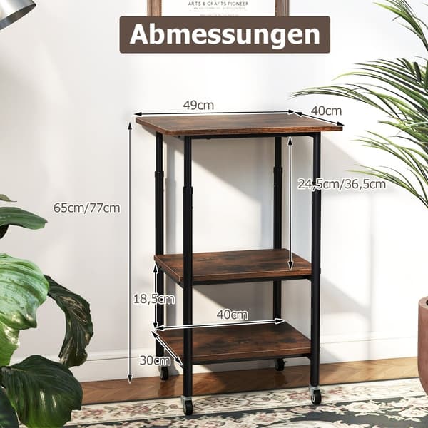 Justerbar printerstativ med hylder og hjul, brun