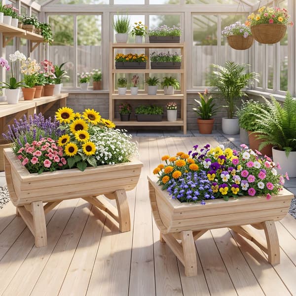 Høybedplantere, sett med 2, granved, drenering