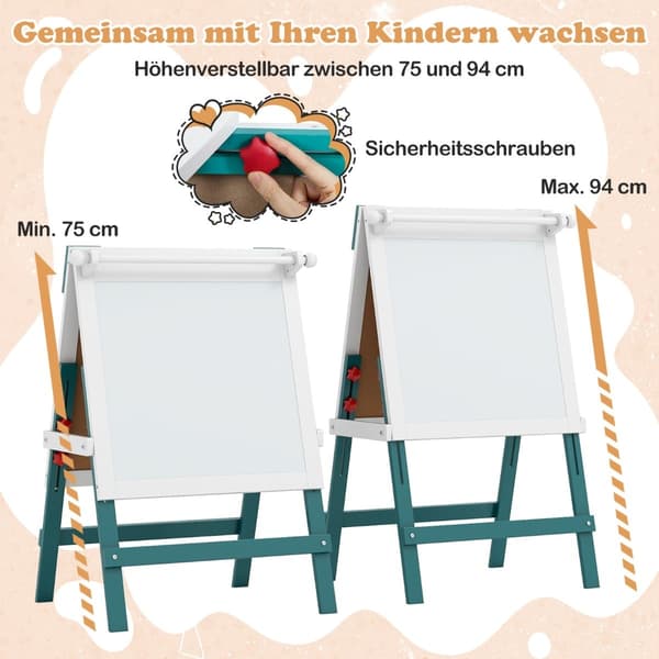 Justerbart børnestaffeli med tavle og whiteboard-sæt