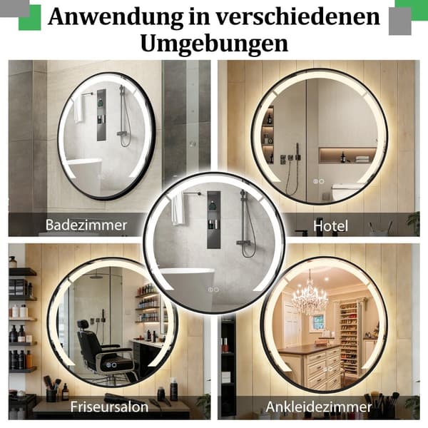 60 cm rund LED-badrumsspegel med imskydd