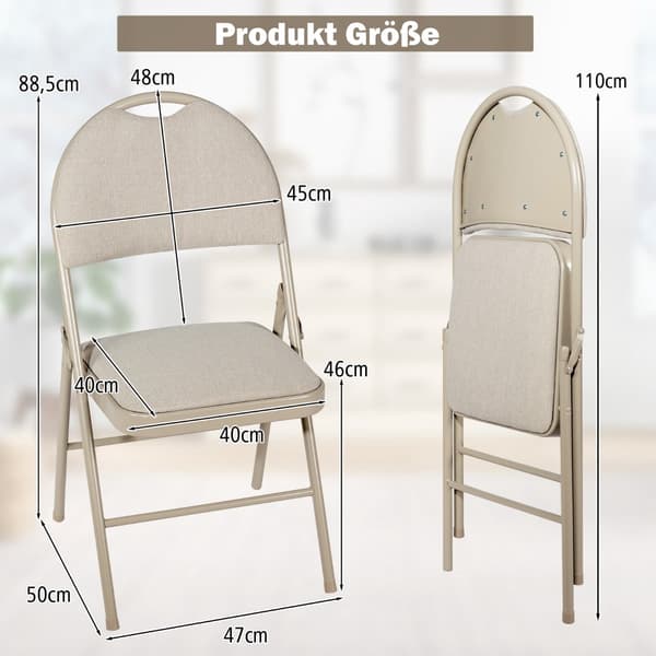 4 beige klappstoler, metallramme, polstret sete
