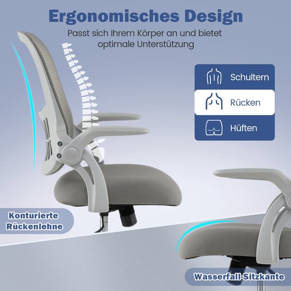Ergonomisk kontorstol med oppfellbare armlener og vippefunksjon