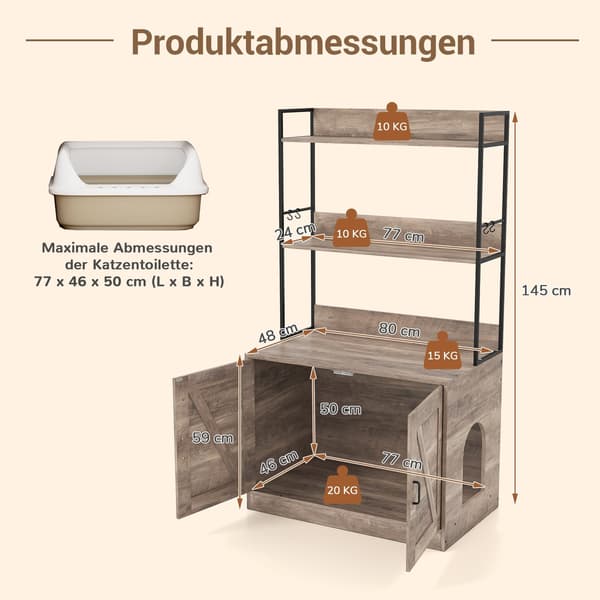 Kattegrusskab med bogreol, grå, multifunktionel