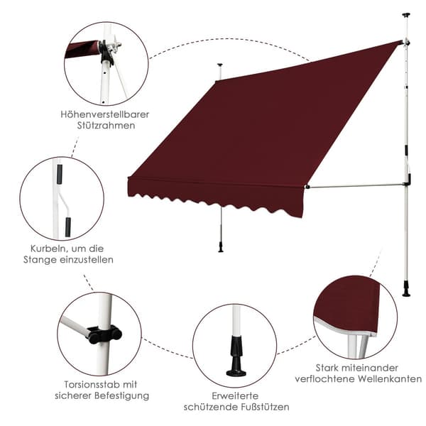 Utdragbar balkongmarkis, 300 cm, UV-resistent, justerbar