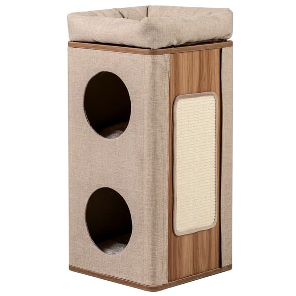 3-vånings katttorn med klösbräda och mattor, beige